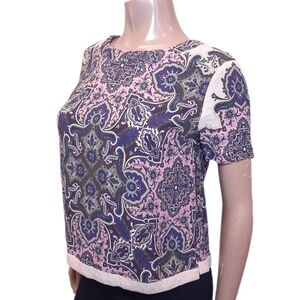 3/$20 FOREVER 21 Purple Jacquard Print Blouse Short Sleeve Womens Small